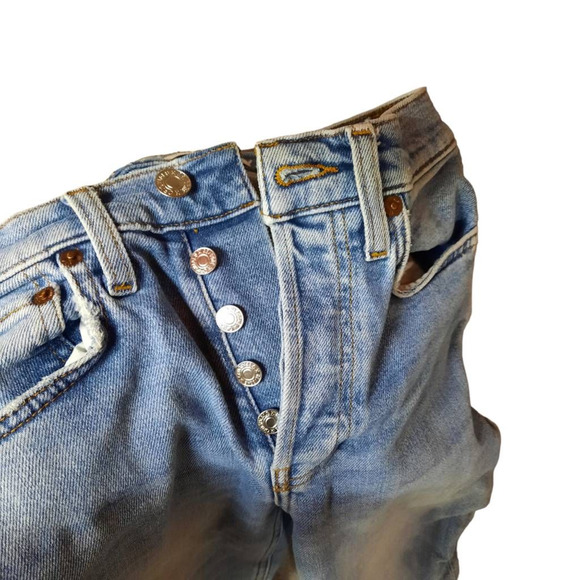 Re/Done Womens 23 70s Stovepipe Cropped Jeans Blue Stretch Light Wash Button Fly - Picture 5 of 11